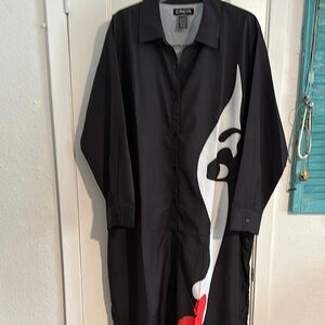 Black and White Casual Button Down Dress with Graphic Design NWT